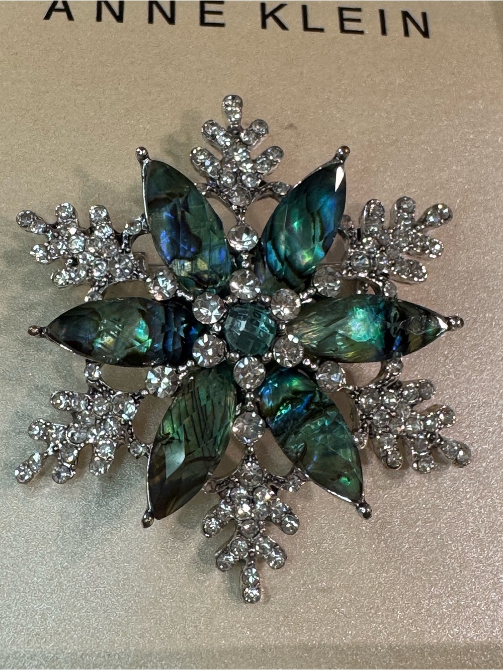 NEW Anne Klein Silver-Tone Blue Stone & Crystal Marquise Snowflake Pin